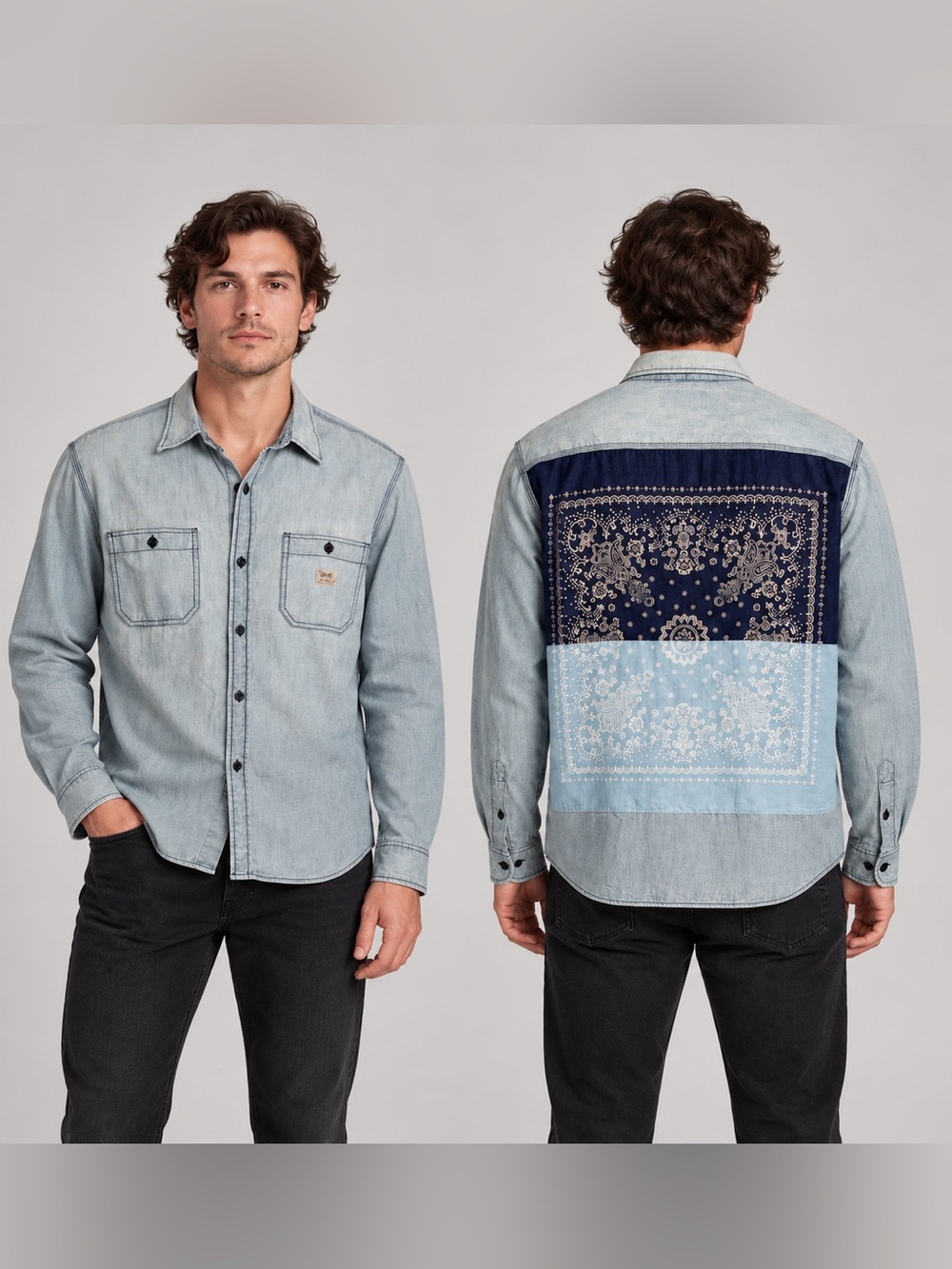 Denim & Supply Ralph Lauren Chambray Shirt Men’s XL Blue Bandana Paisley AA